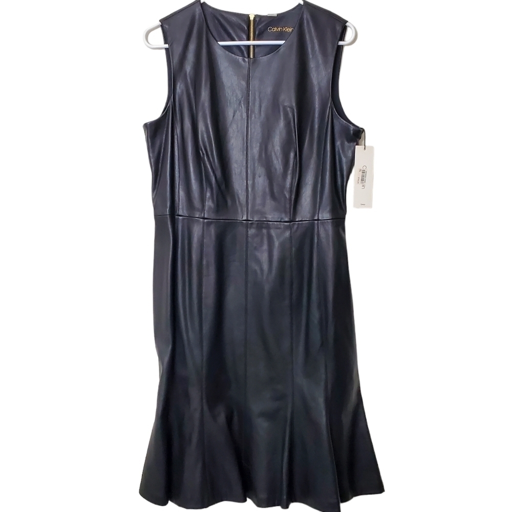 Calvin Klein Lux Faux Leather Sleeveless Sheath Dress 12 NWT